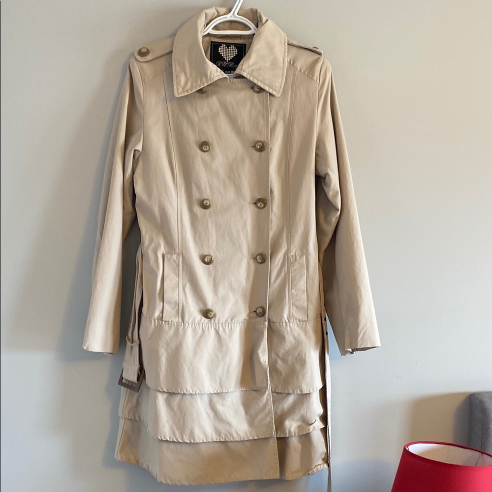 R U Pretty Sz M 3/4 cotton / nylon blend jacket double breasted pockets belt